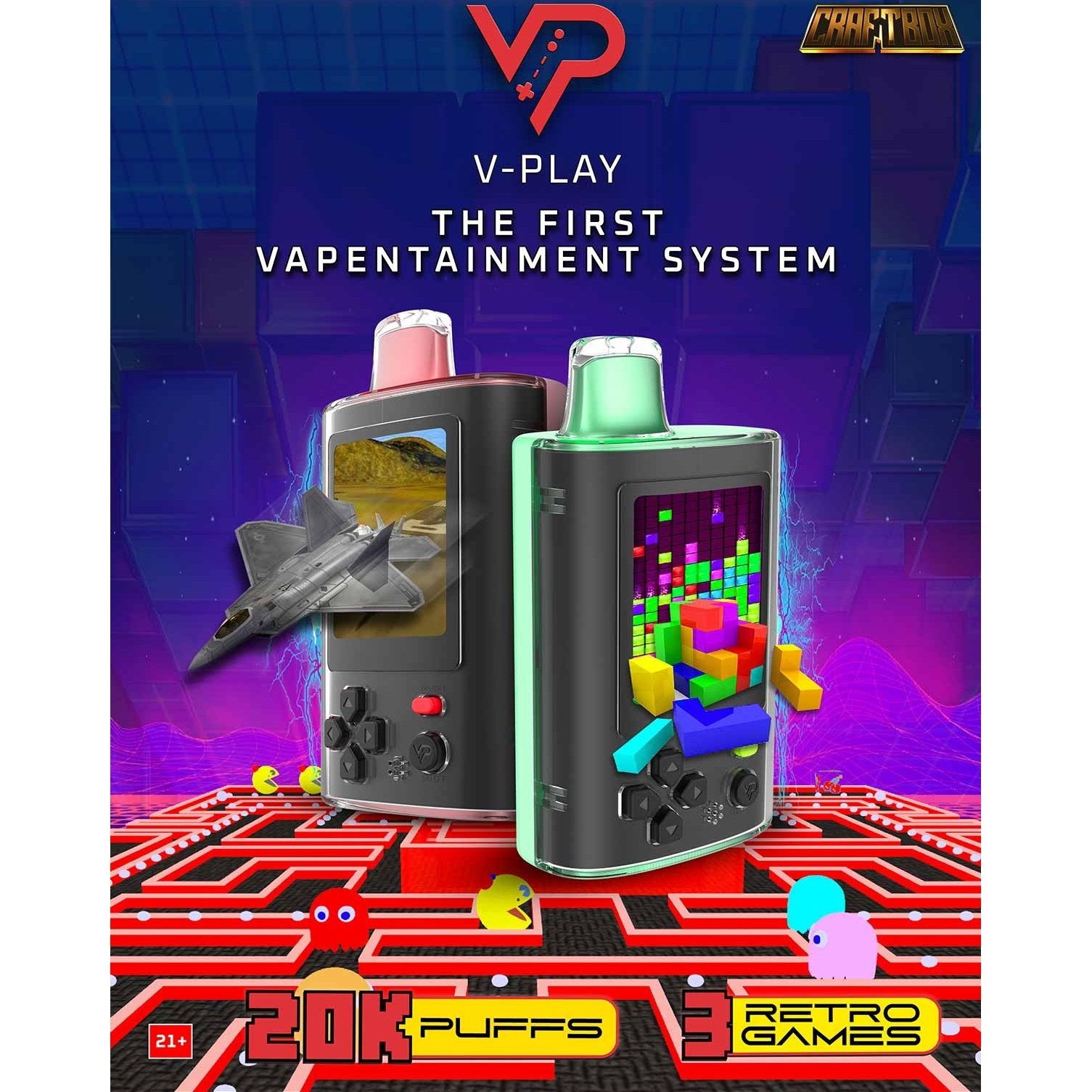 Craftbox V-Play 20K Disposable Vape with Built in Gaming System 25mL