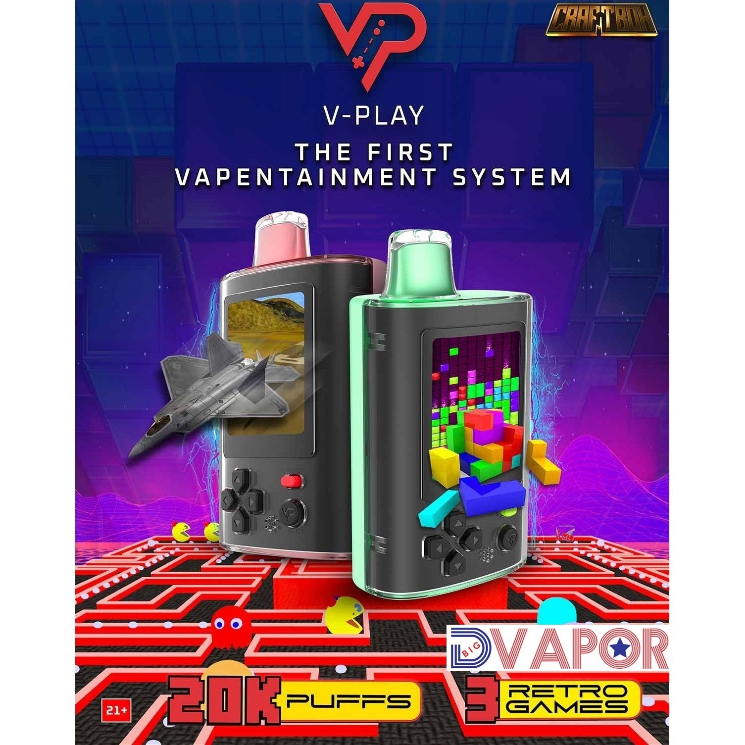 Craftbox V-Play 20K Disposable Vape with Built in Gaming System 25mL